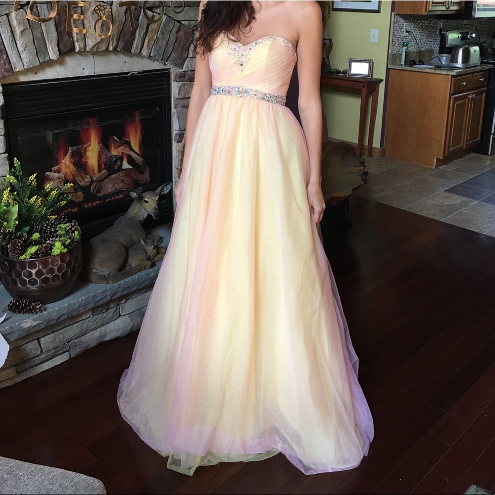 Pink/Yellow Floor Length Prom Dress